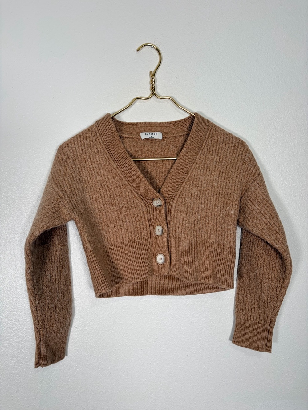 Aritzia Babaton Cropped V-Neck Button Sweater Cardigan - Brown